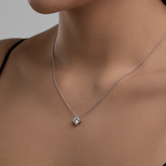 Additional Image 4 for  1 ctw Princess Lab Grown Diamond Bezel Set Solitaire Pendant with Adjustable Chain