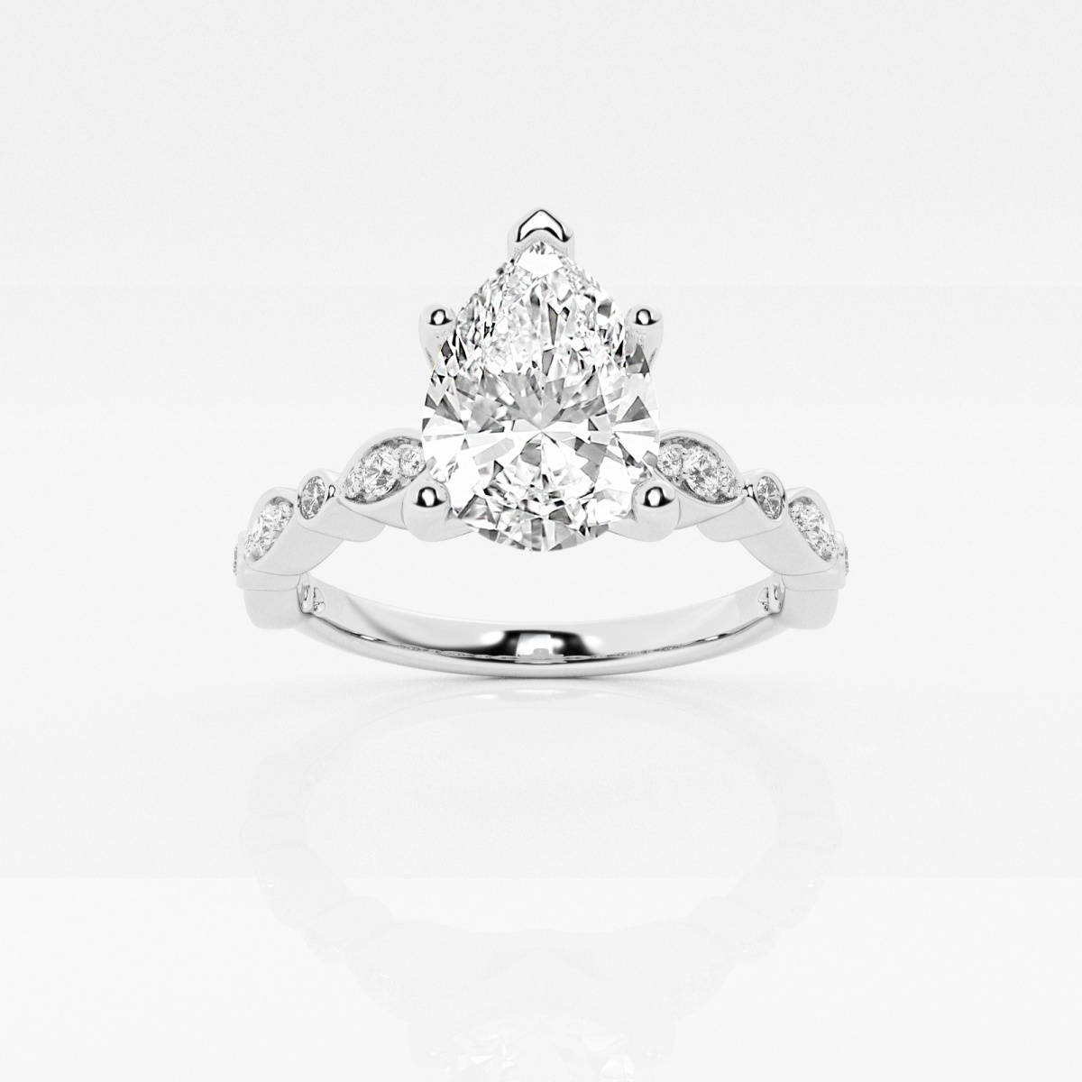 1 1/5 ctw Pear Lab Grown Diamond  Engagement Ring with Marquise Shape Side Accents