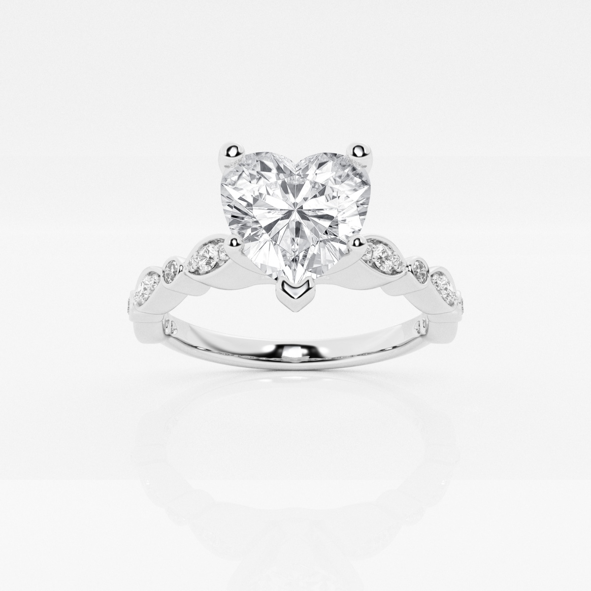 1 1/5 ctw Heart Lab Grown Diamond Engagement Ring with Marquise Shape Side Accents