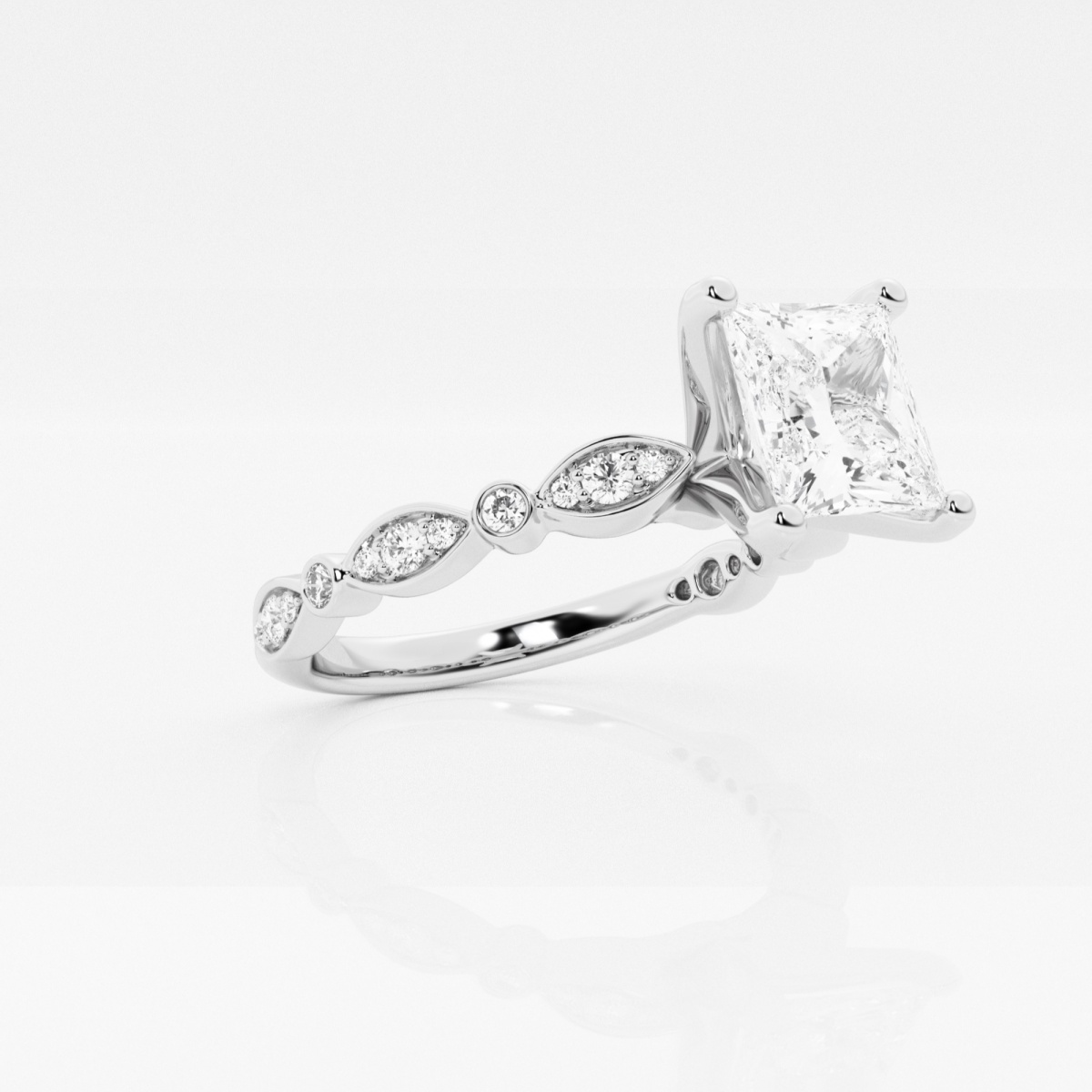 Additional Image 1 for  1 ctw Princess Lab Grown Diamond Engagement Ring with Marquise Shape Side Accents