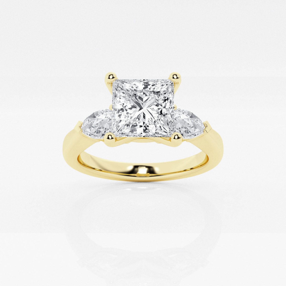 1 7/8 ctw Princess Lab Grown Diamond Engagement Ring with Pear Side Accents  14K Yellow Gold, FG, VS2+