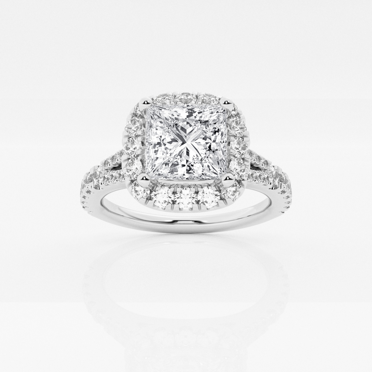 2  ctw Princess Lab Grown Diamond Split Shank Halo Engagement Ring