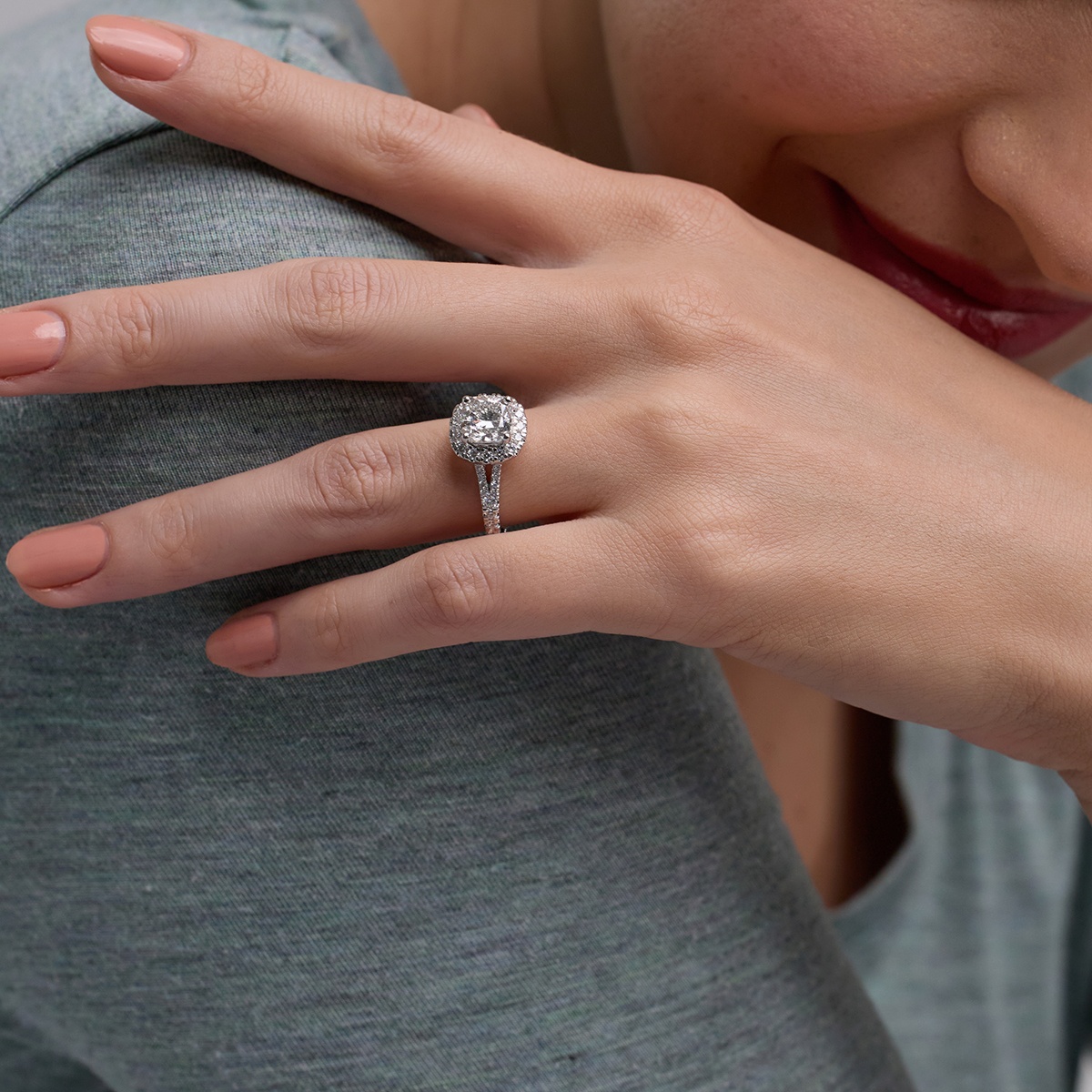 Additional Image 4 for  2 ctw Cushion Lab Grown Diamond Split Shank Halo Engagement Ring