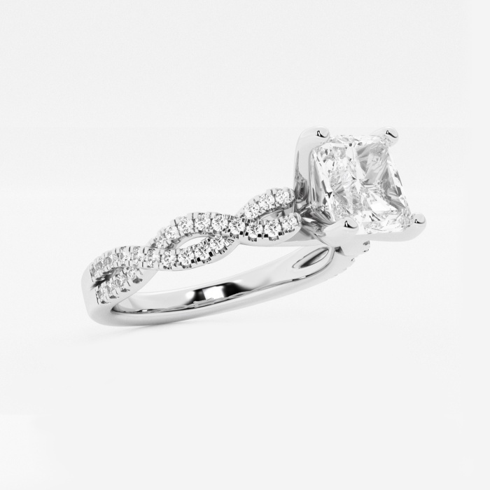 Asscher Double Twist Side Stone Engagement Ring