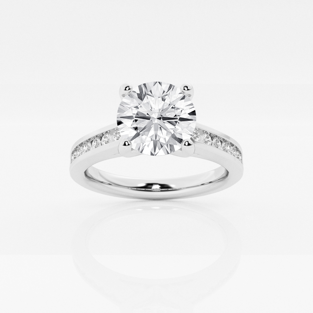 2 1/4 CTW Round Lab Grown Diamond Engagement Ring with Channel Set Side Accents FG, VS2+
