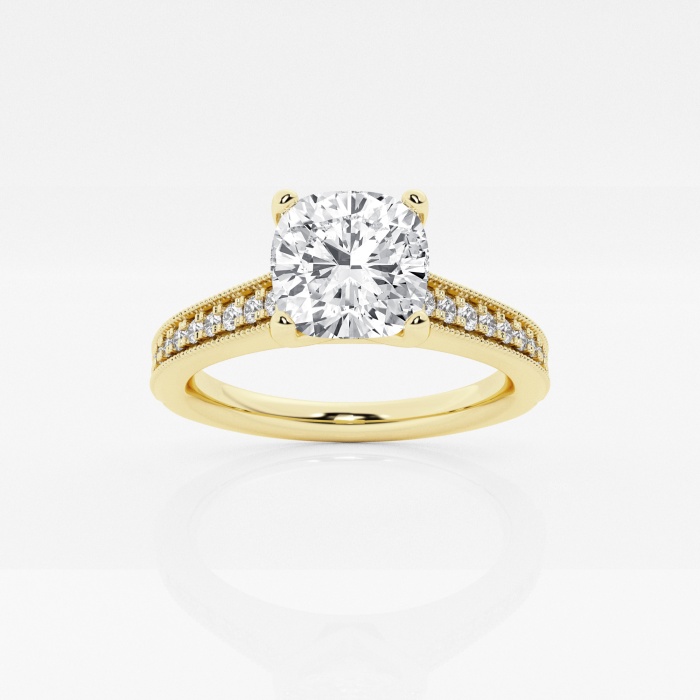 1 1/6 ctw Cushion Lab Grown Diamond  Engagement Ring with Channel Side Accents