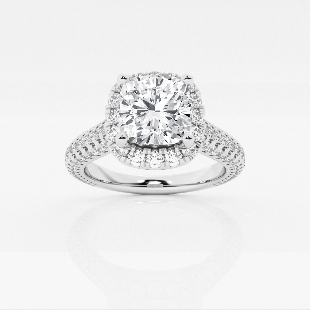 3 ctw Cushion Lab Grown Diamond Pave Halo Engagement Ring