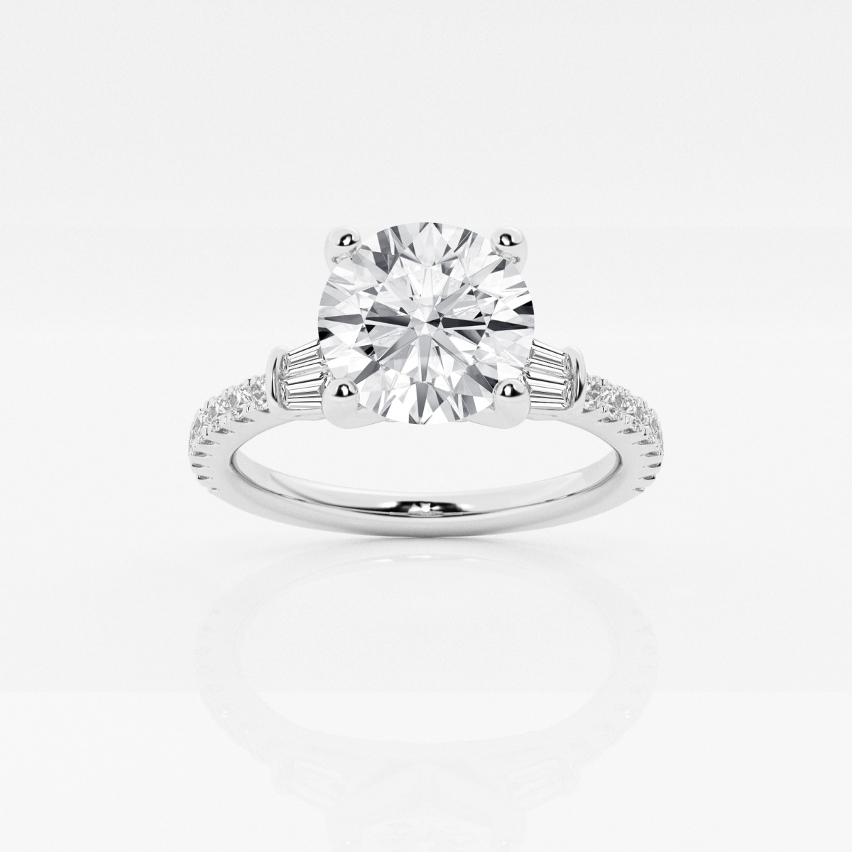 2 ctw Round Lab Grown Diamond Engagement Ring with Double Baguette Side Accents