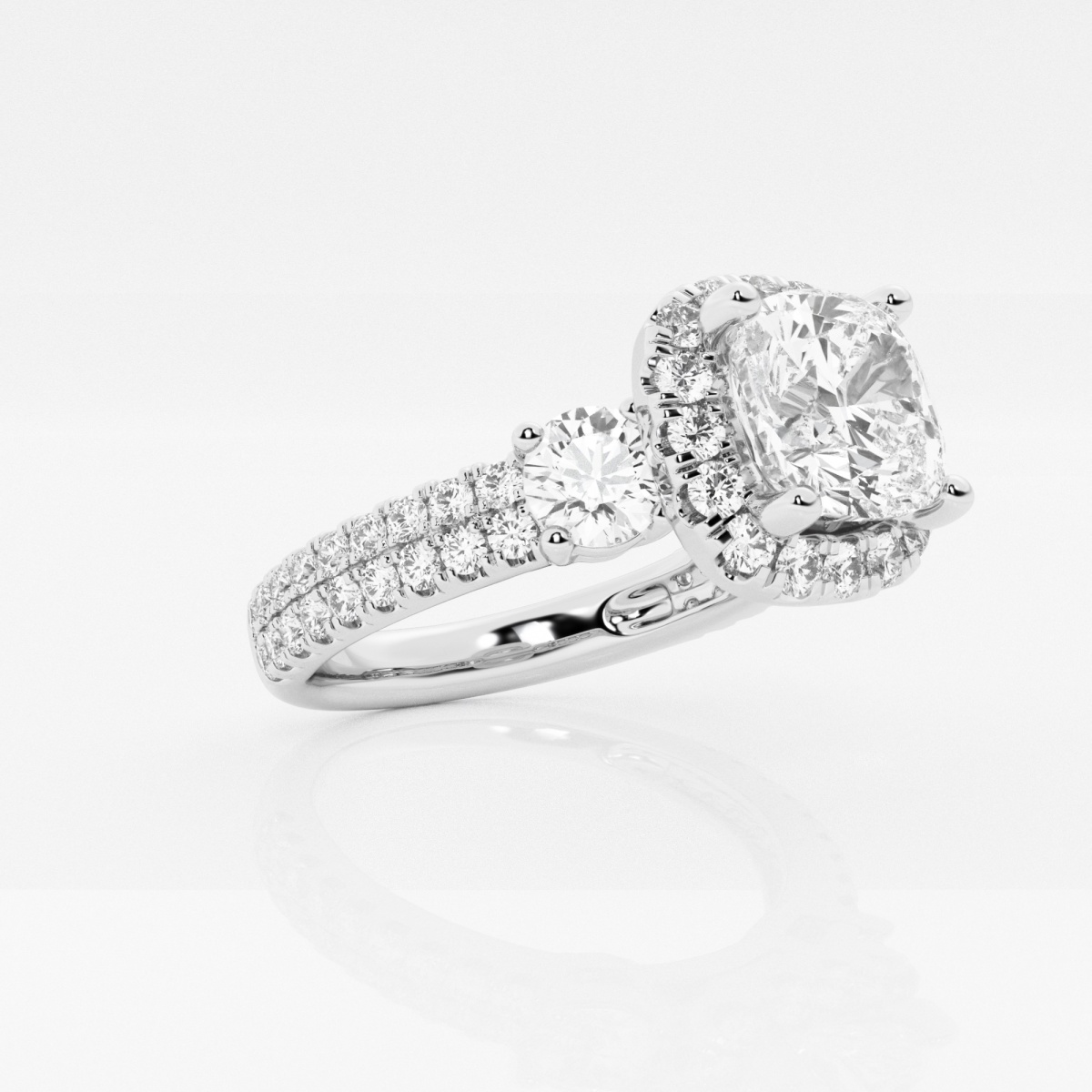 Additional Image 1 for  2 1/6 ctw Cushion Lab Grown Diamond Double Row Side Stones Halo Engagement Ring
