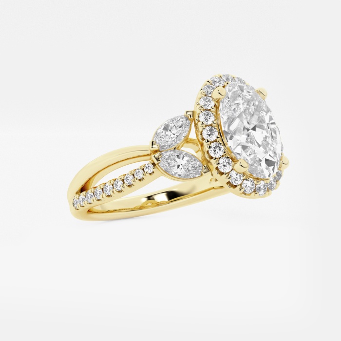 Flower Petal Oval Halo Engagement Ring