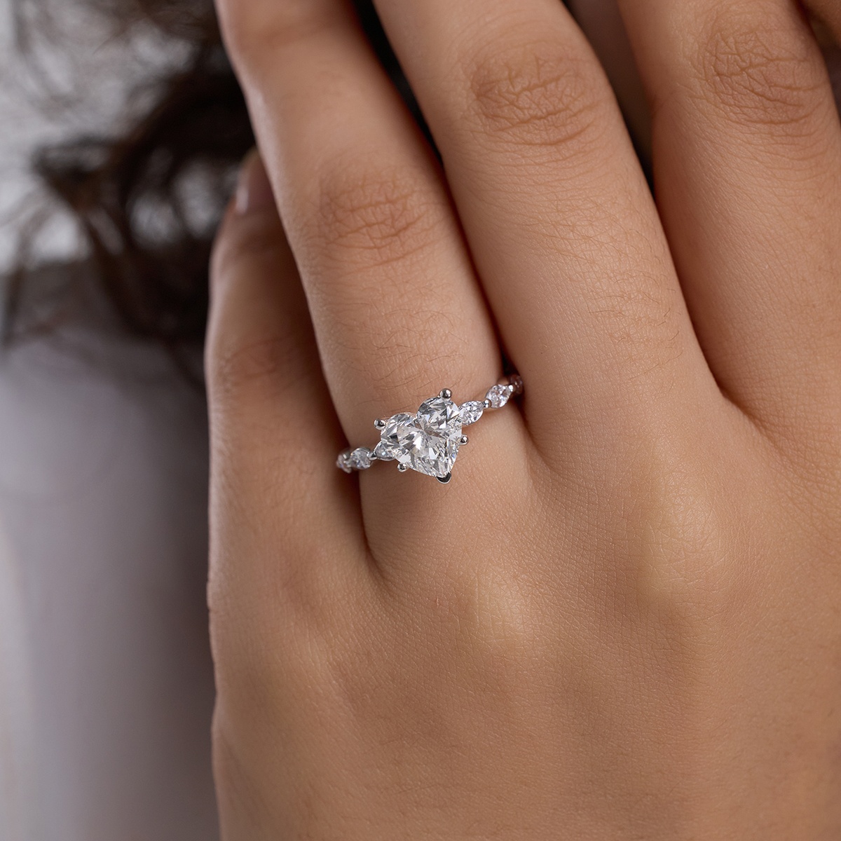 Additional Image 4 for  1 2/5 ctw Heart Lab Grown Diamond Engagement Ring with Floating Marquise Side Accents