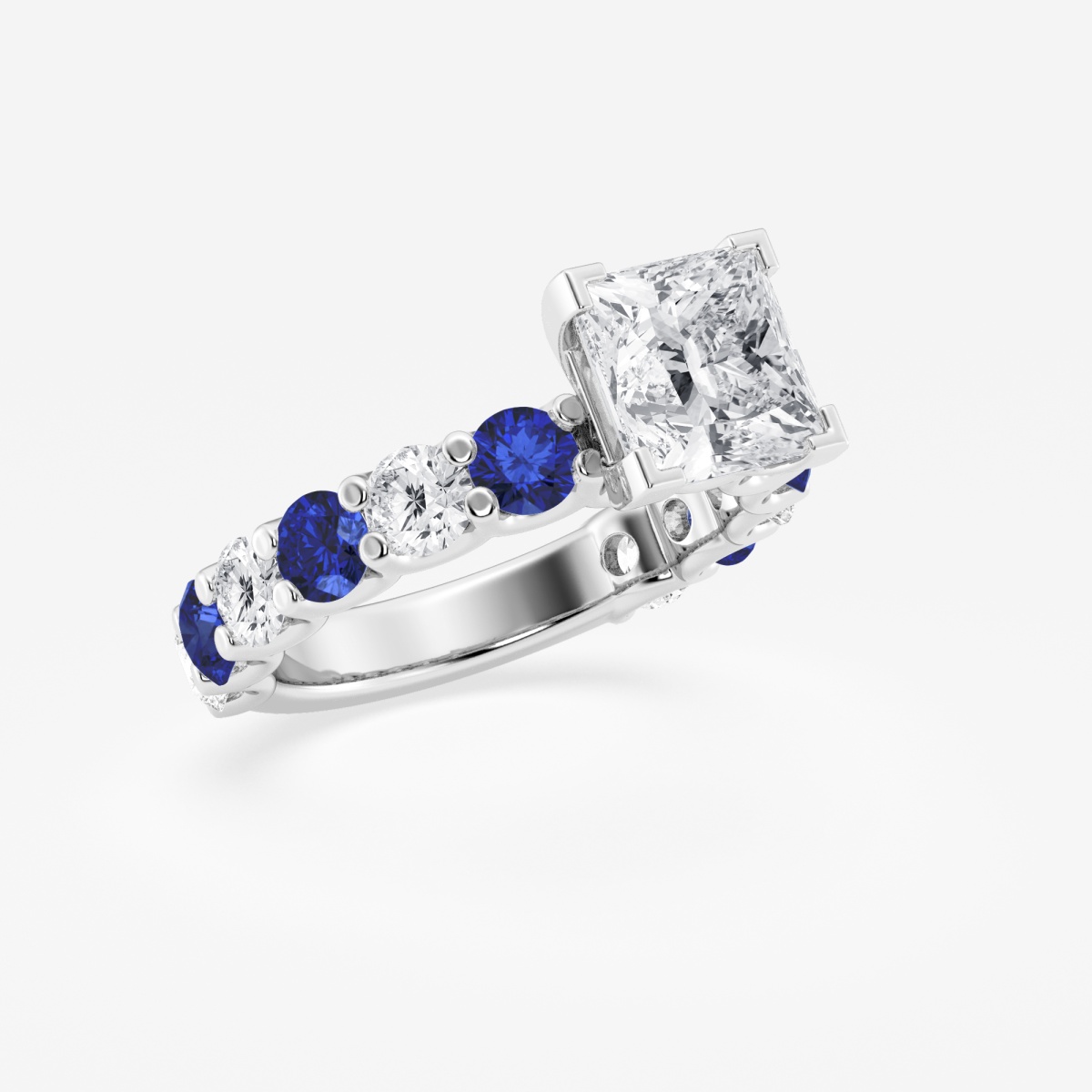 Additional Image 1 for  3 1/2 ctw Princess Lab Grown Diamond and 3.5mm Round Created Sapphire Side Stone Engagement Ring