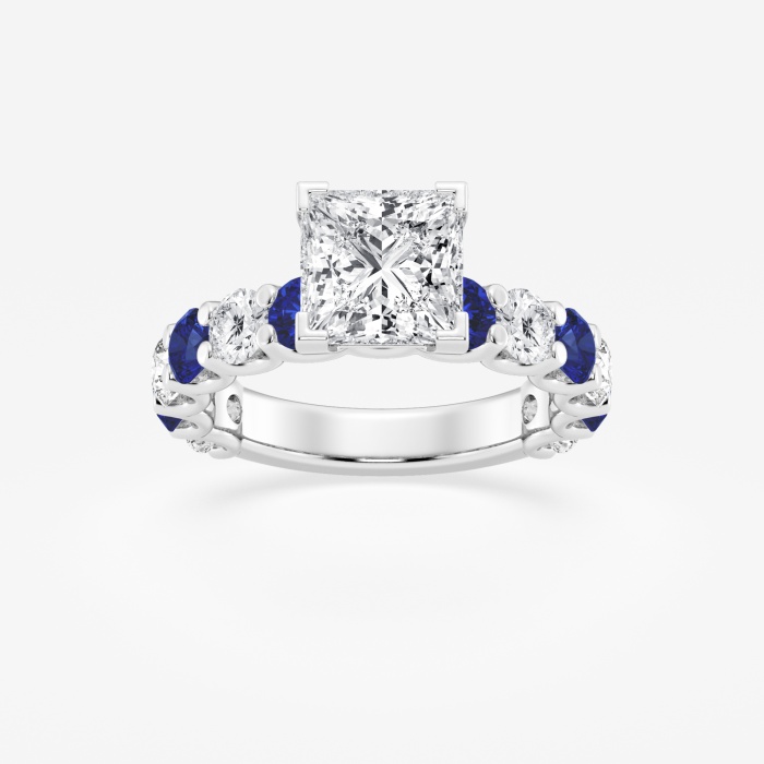 3 1/2 ctw Princess Lab Grown Diamond and 3.5mm Round Created Sapphire Side Stone Engagement Ring